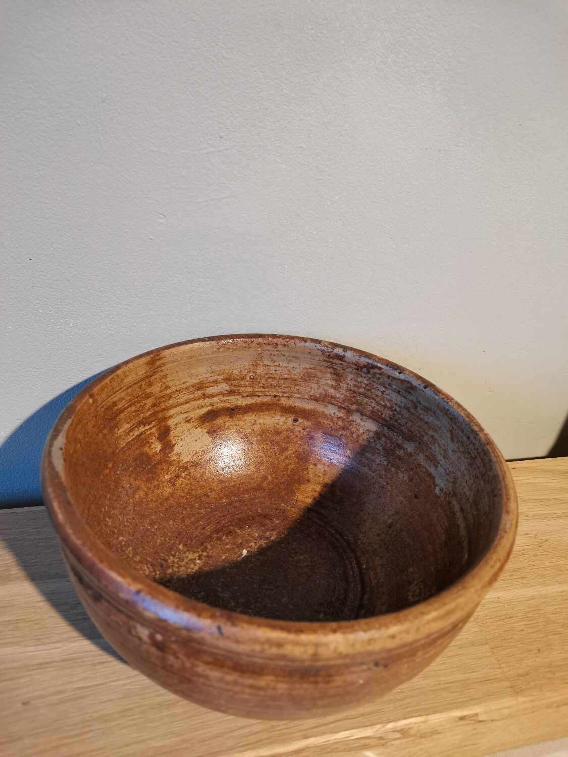 Vintage stoneware salad bowl signed La Hulotte Caylus