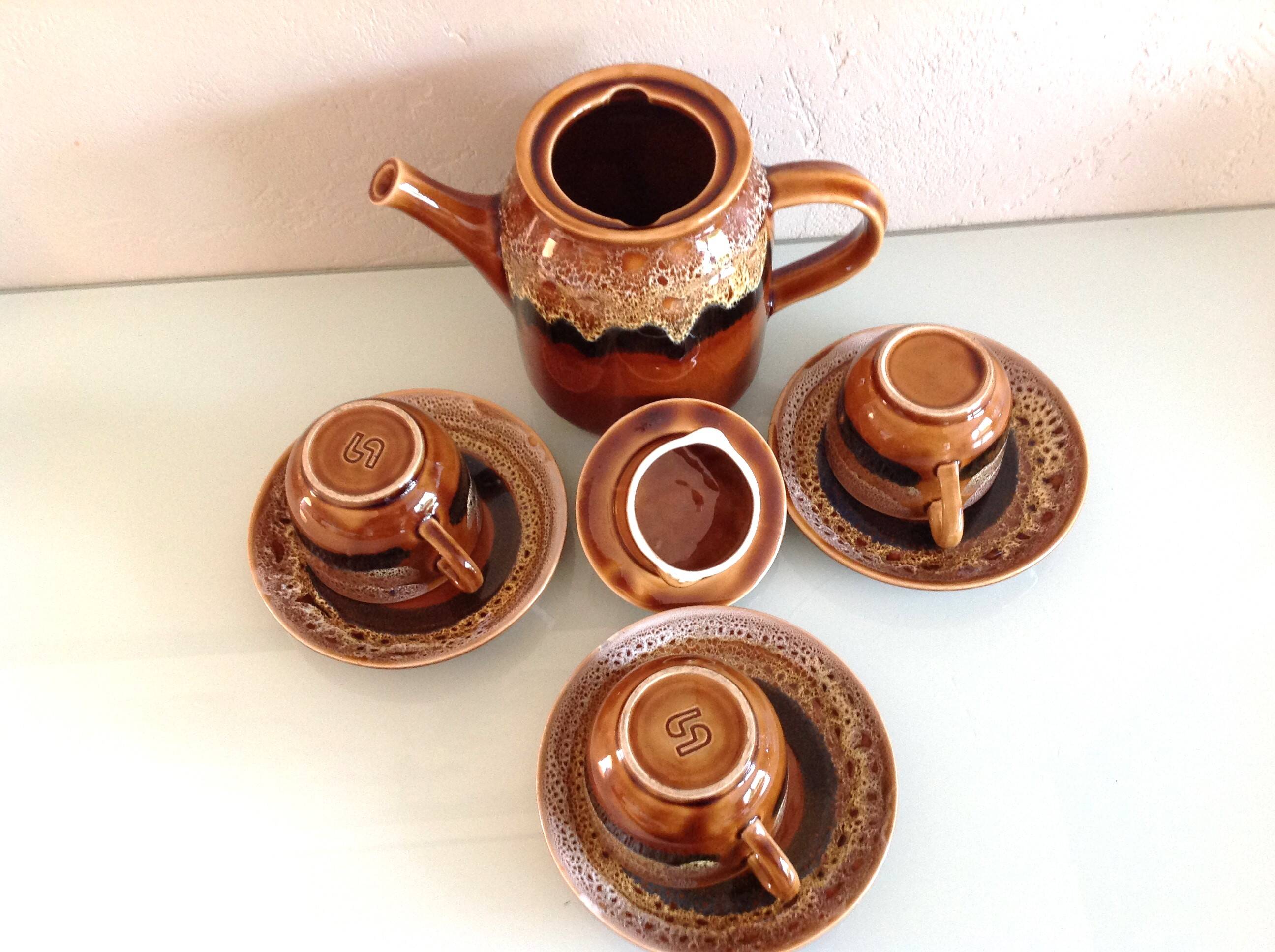 Hawaiian decor coffee service from the Sarreguemines faience factories / vintage 60s-70s