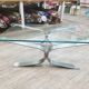 Vintage brushed steel coffee table and thick glass top - italian design