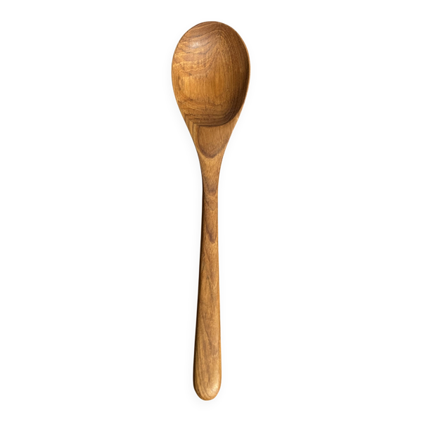Couvert à salade ou grande cuiller en teck forme ovale allongée L28 D6x8