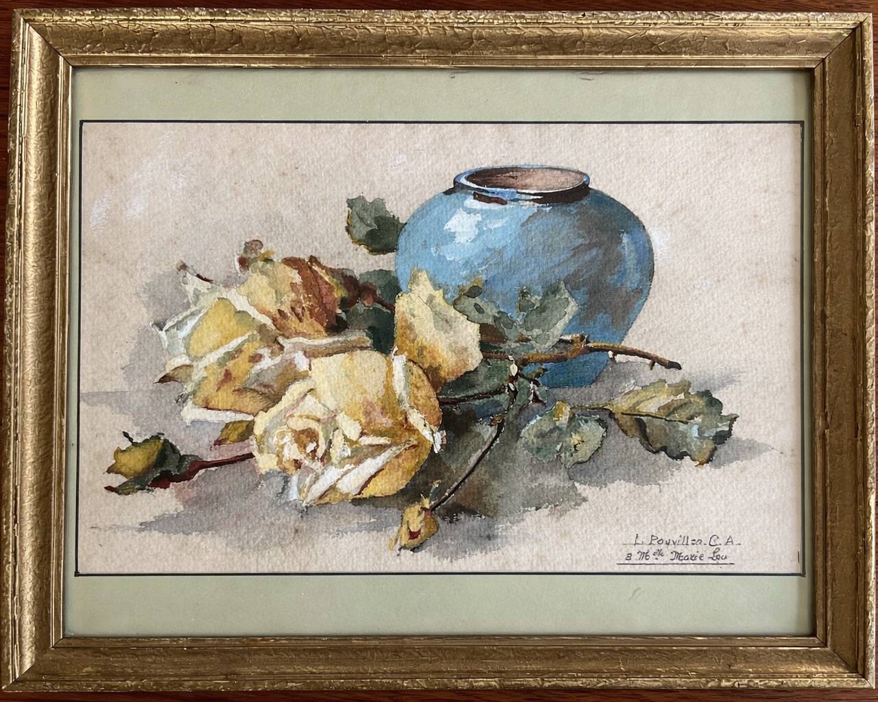 Watercolour Still Life with a Bouquet of Roses, 19th Century.