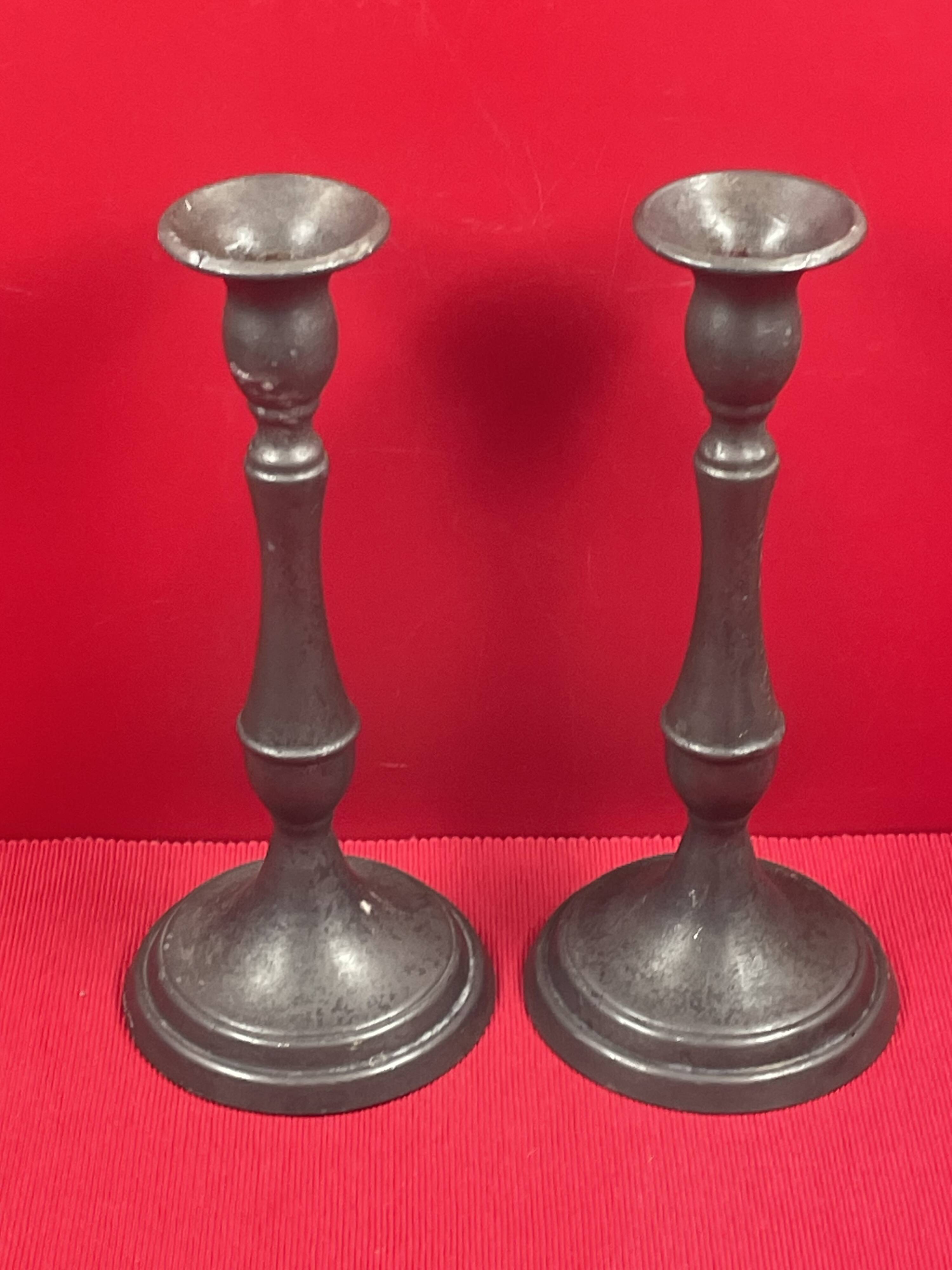 Pair of 23cm pewter candlesticks