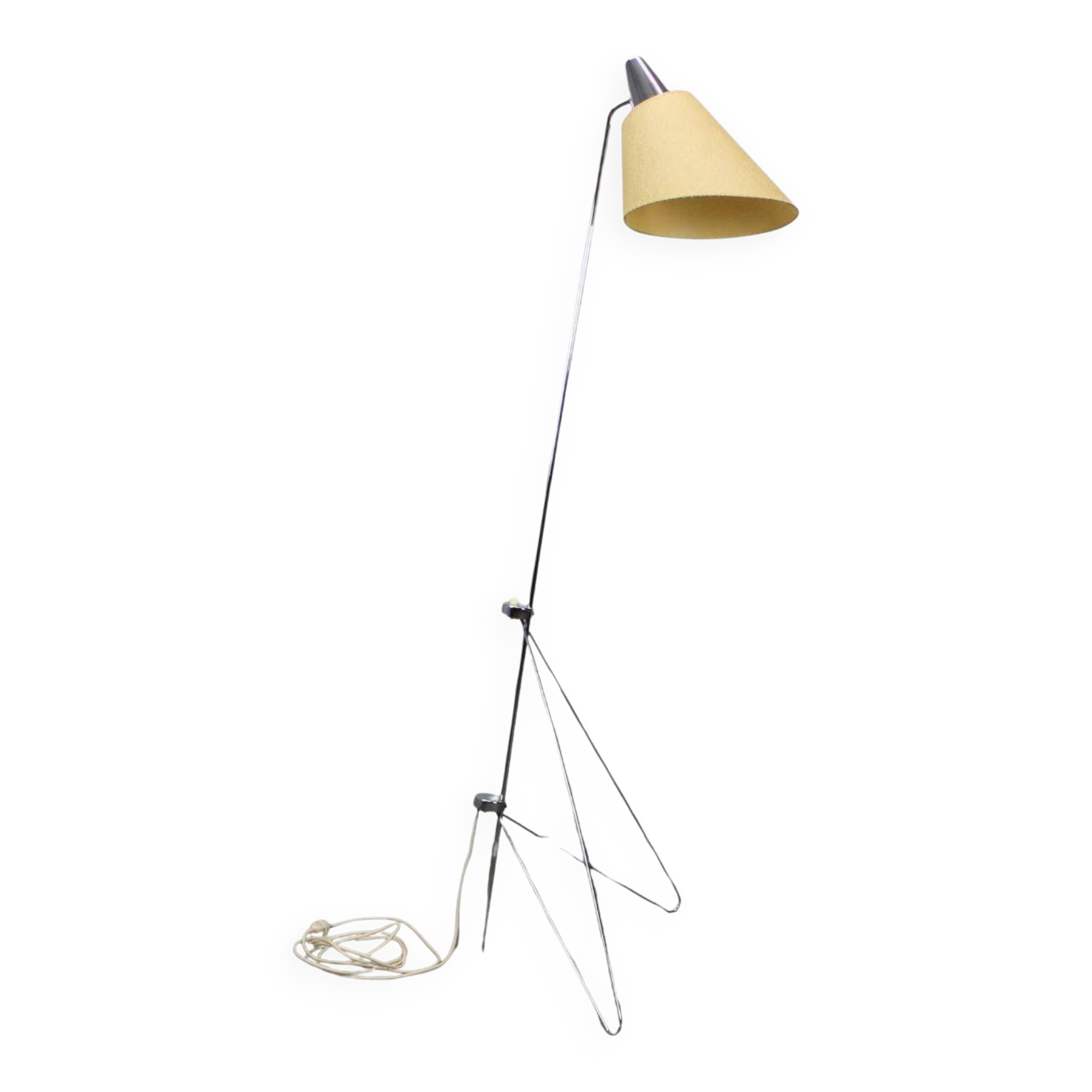 Napako giraffe floor lamp from the 1960s in chrome by Josef Hůrka with handmade parchment lampshade