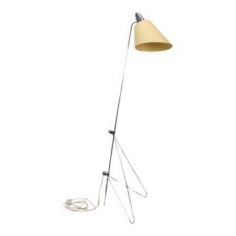 Napako giraffe floor lamp from the 1960s in chrome by Josef Hůrka with handmade parchment lampshade