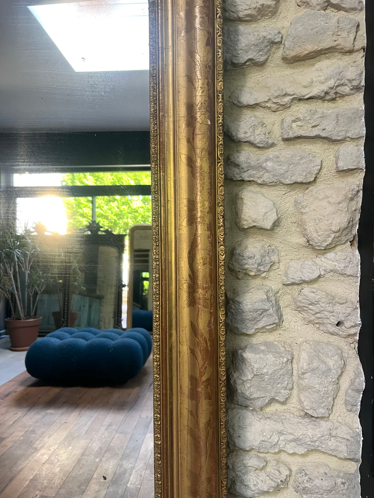 Louis-Philippe pearl mirror 172/121cm gilded with gold leaf, overmantel