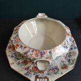 Vintage French serving sauce boat from La Tallec, Limoges, with colourful floral decoration