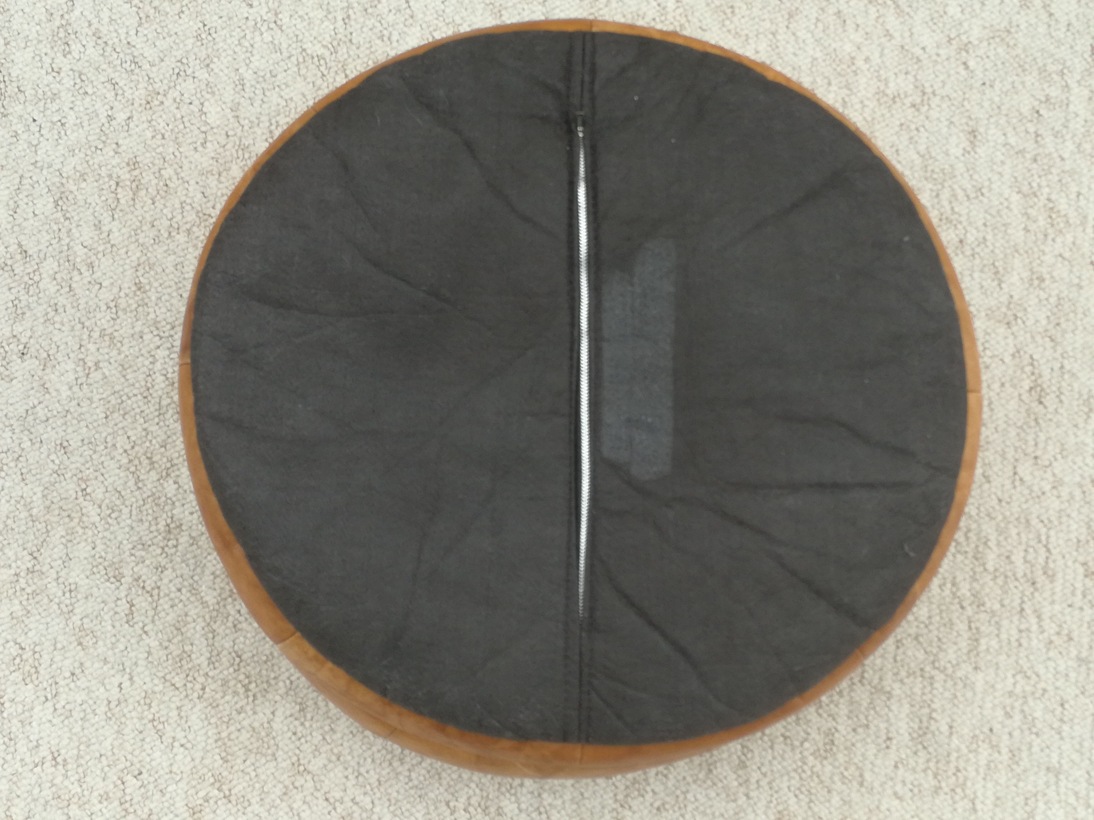 Round leather patchwork pouf 1970