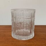 Large vintage glass vase or bowl with South American/Inca ornaments.