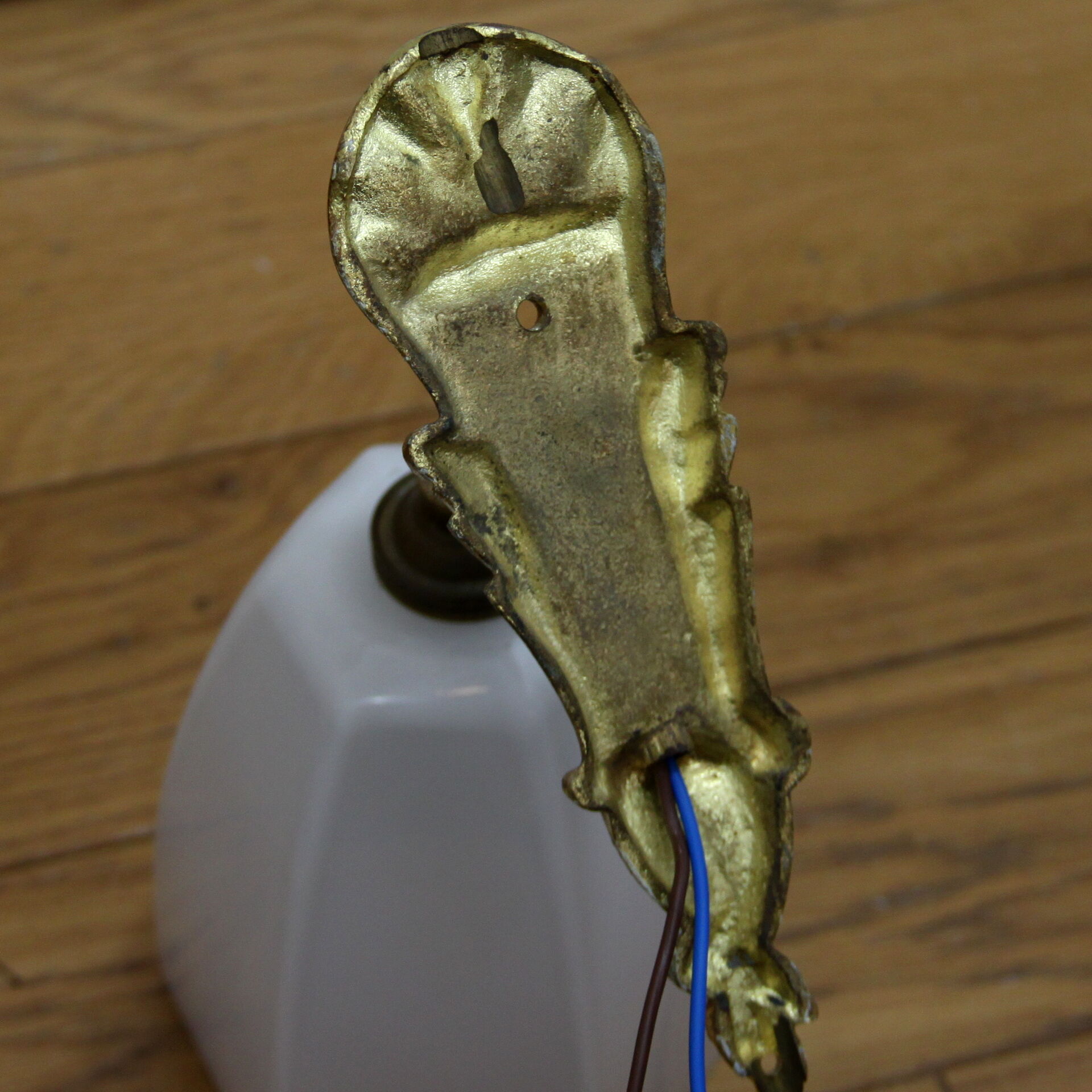 Wall lamp with swan neck swan neck, white opaline tulip brass, art deco