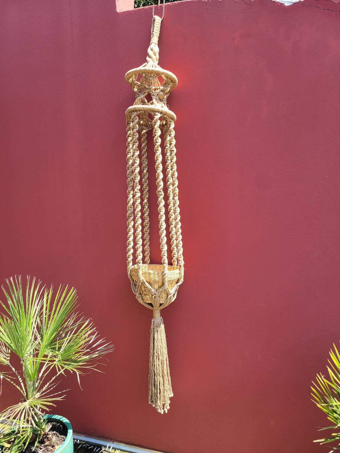 Large vintage macrame plant holder