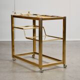 Bar Cart in Gold and Chrome with Glass Shelves, 1970s