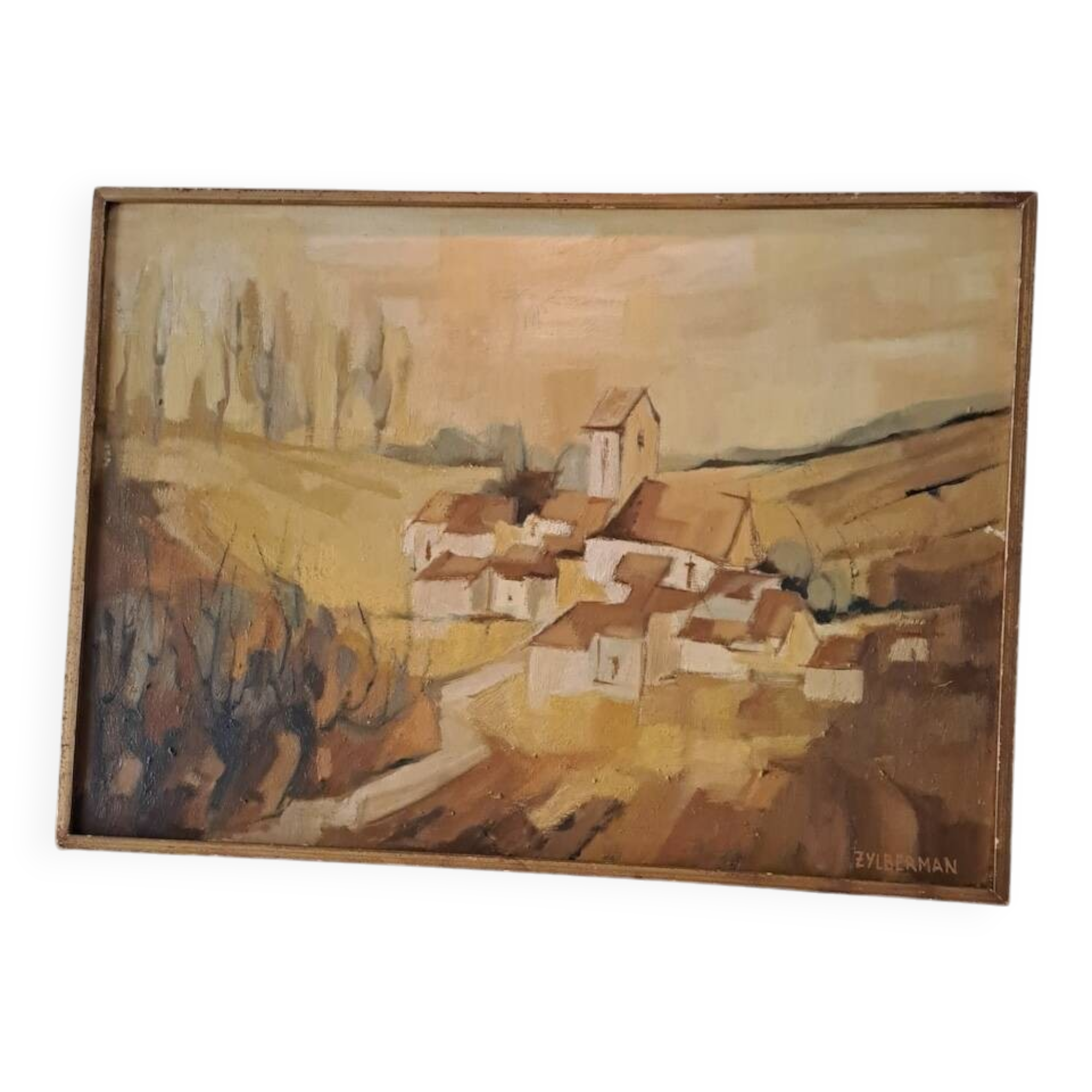 Old ochre landscape painting by G.Zylberman