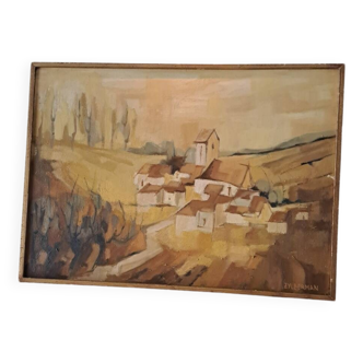 Old ochre landscape painting by G.Zylberman