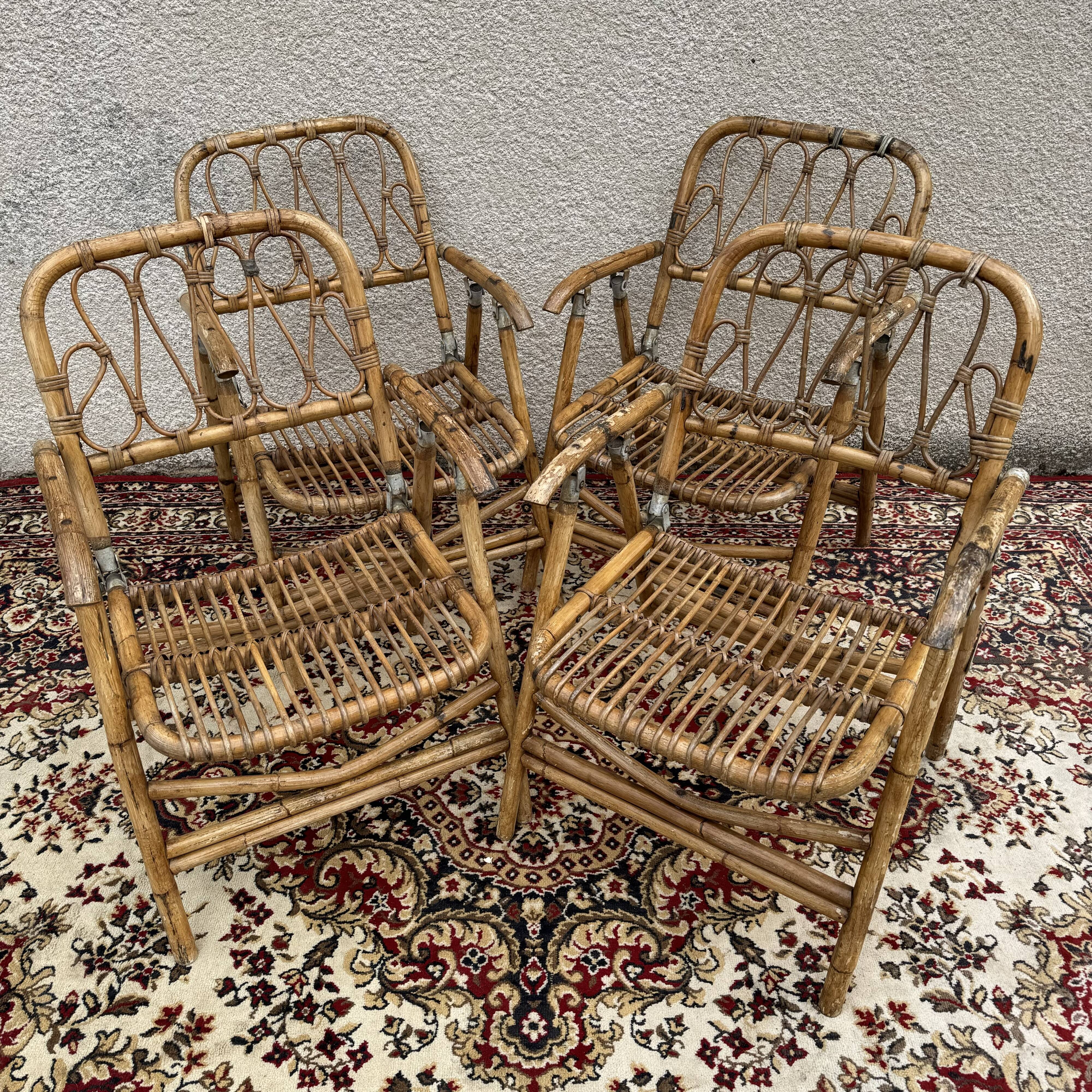 Rattan and Bamboo Folding Armchairs Valencia Spain 60'S