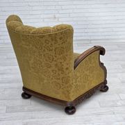 Fauteuil danois à dossier haut, années 1960, laine d'ameublement, bois de chêne massif.