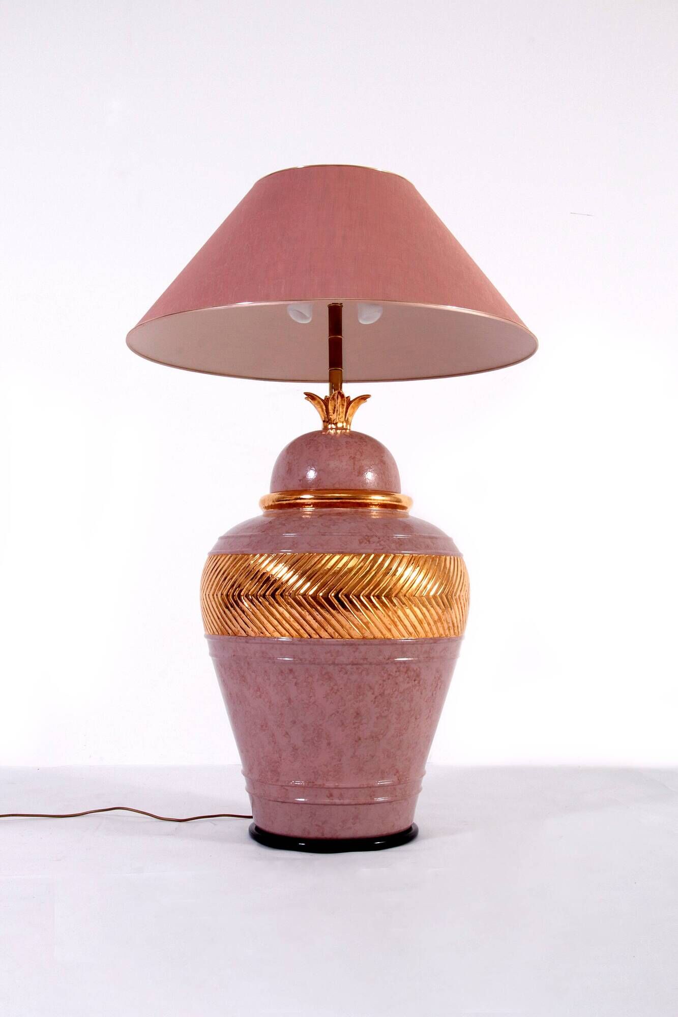 Large Italian Vintage Porcelain Lamp with Gold Detail