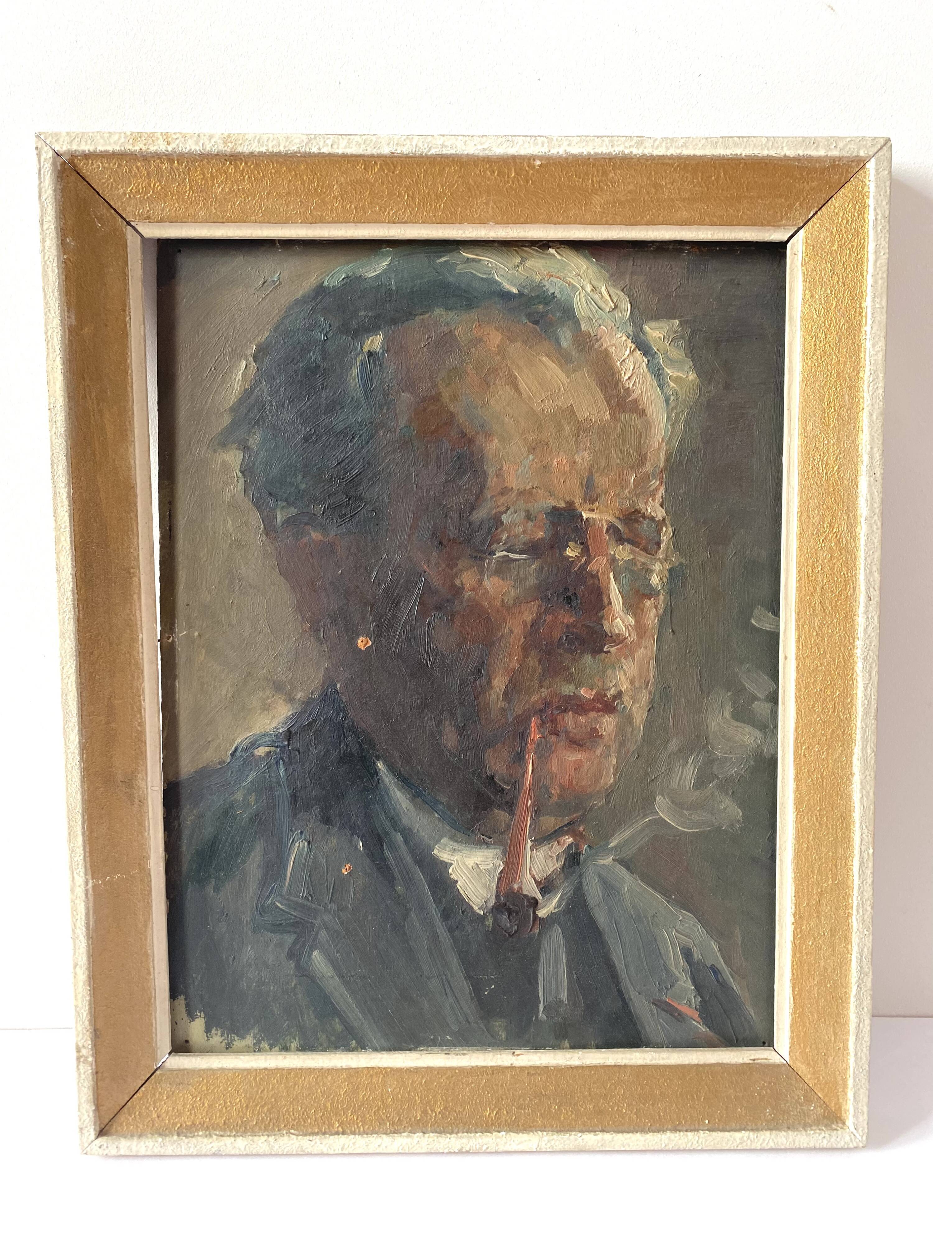 Huile sur carton d’un homme XXème siècle