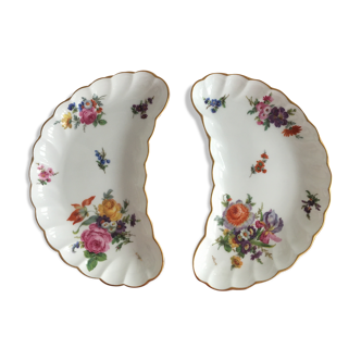 Pair of porcelain serving dishes decoration flowers