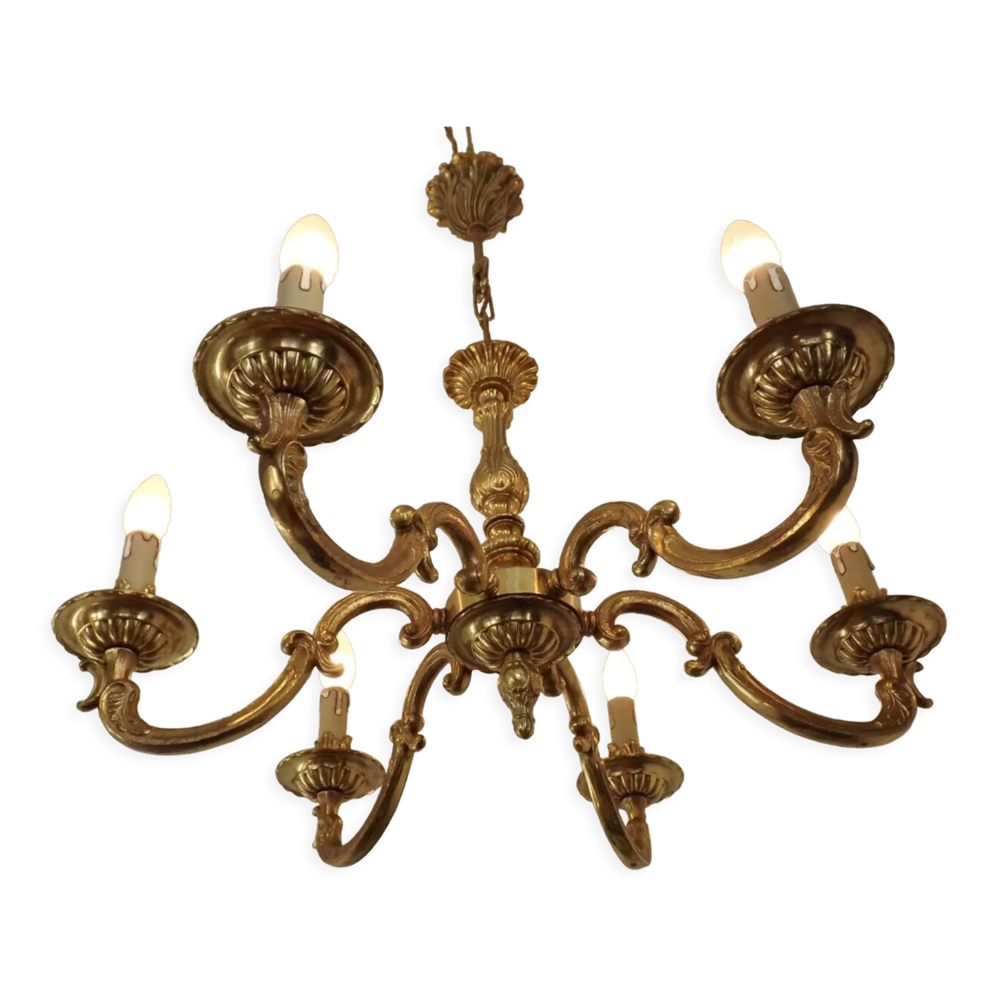 Stunning French Antique Art Nouveau Quality Bronze 6 Light Chandelier 3899