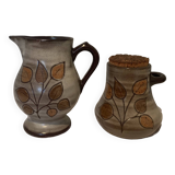 Stoneware pitcher and pot set