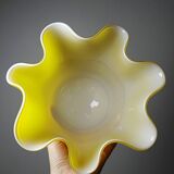 Fazzoletto vase in blown Italian glass, yellow opaline lined, Murano 1960-70.