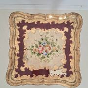 Table d'appoint en bois doré florentin italien du milieu du siècle avec peinture à la main F