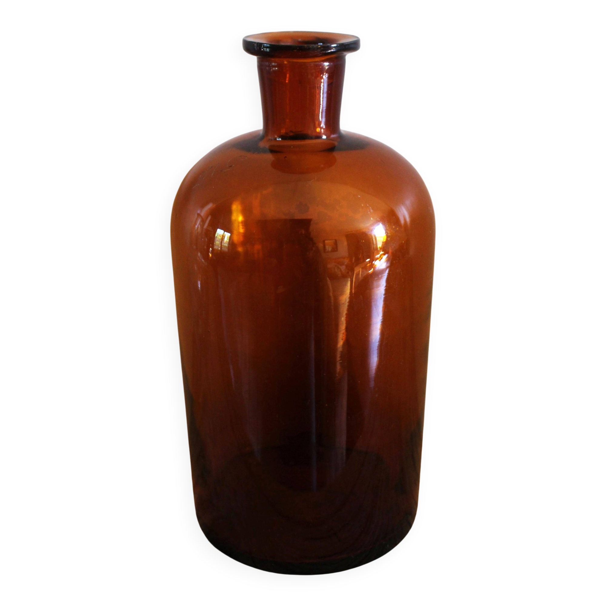 Vase en verre ambré flacon vintage