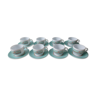 Lot of 8 cups Arcopal France, green mint, 80s