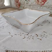 Salad bowl in white Swiss porcelain double gilded border "VSK USC Viribus Unitis"