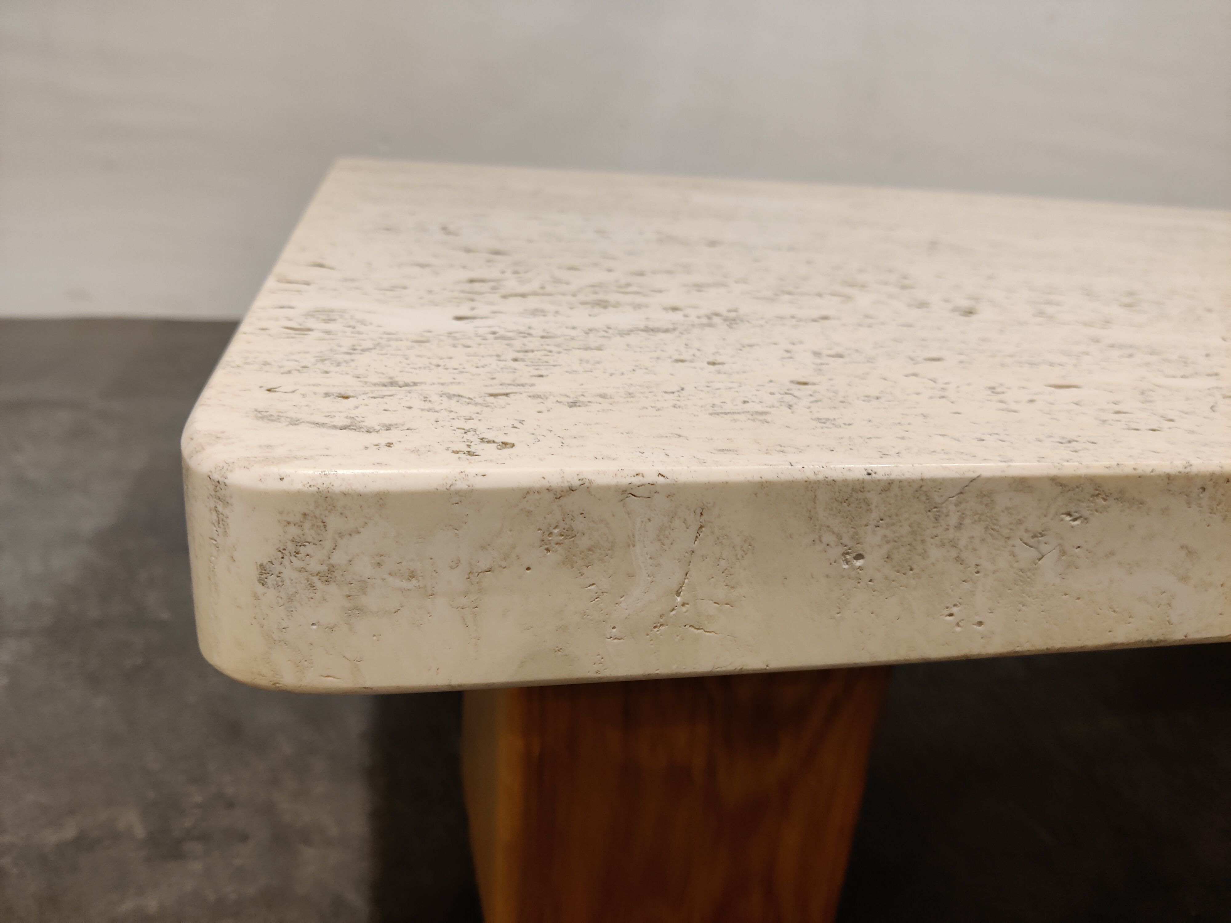 Vintage travertine and wooden coffee table, 1970s