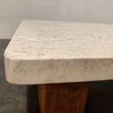 Vintage travertine and wooden coffee table, 1970s