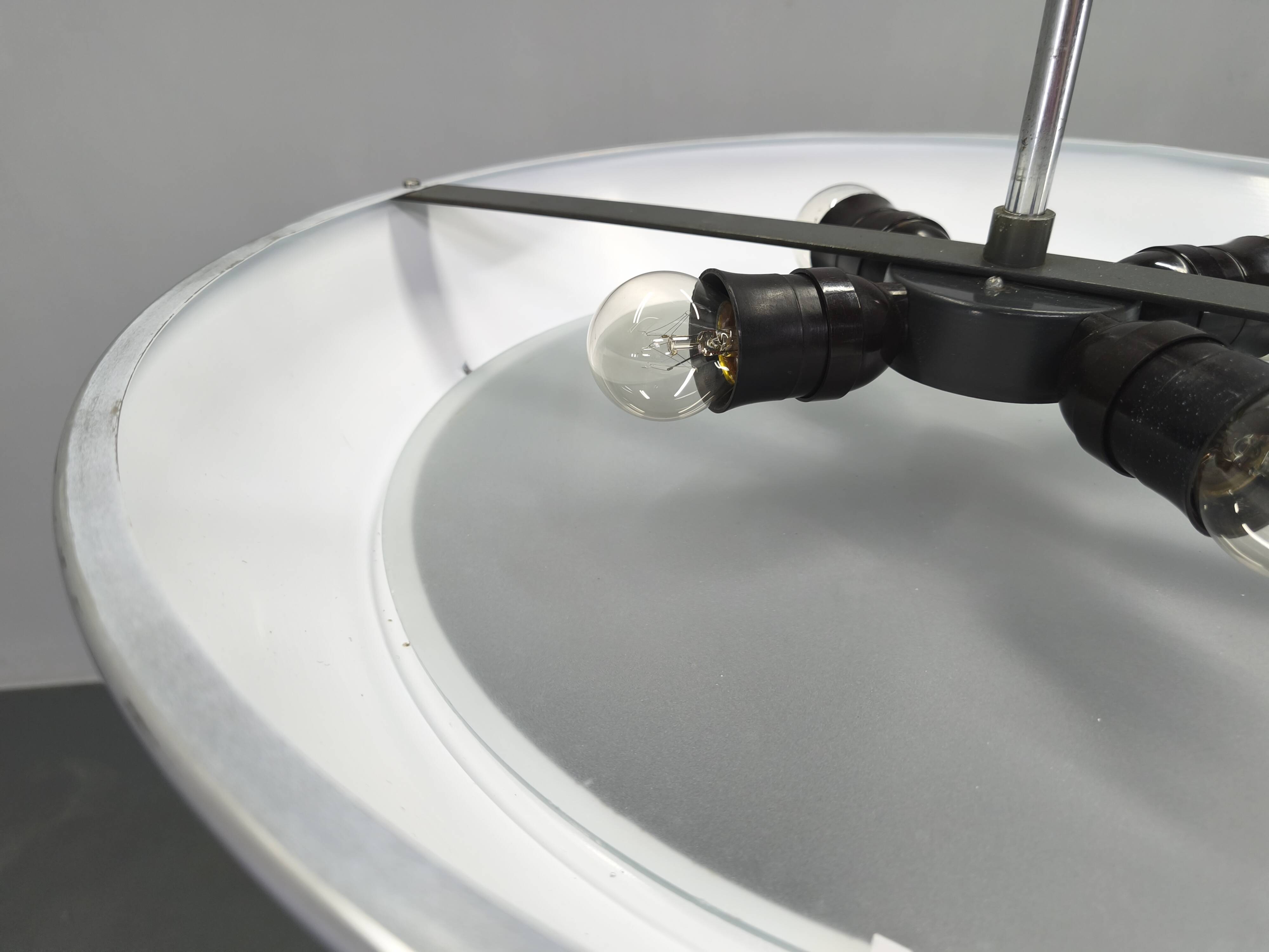 Bauhaus UFO Chandelier by Drupol, Chrome Glass Pendant, 1940s