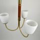 Scandinavian Modern Three-Light Pendant in Brass, Teak and Opaline Glass, 1960s