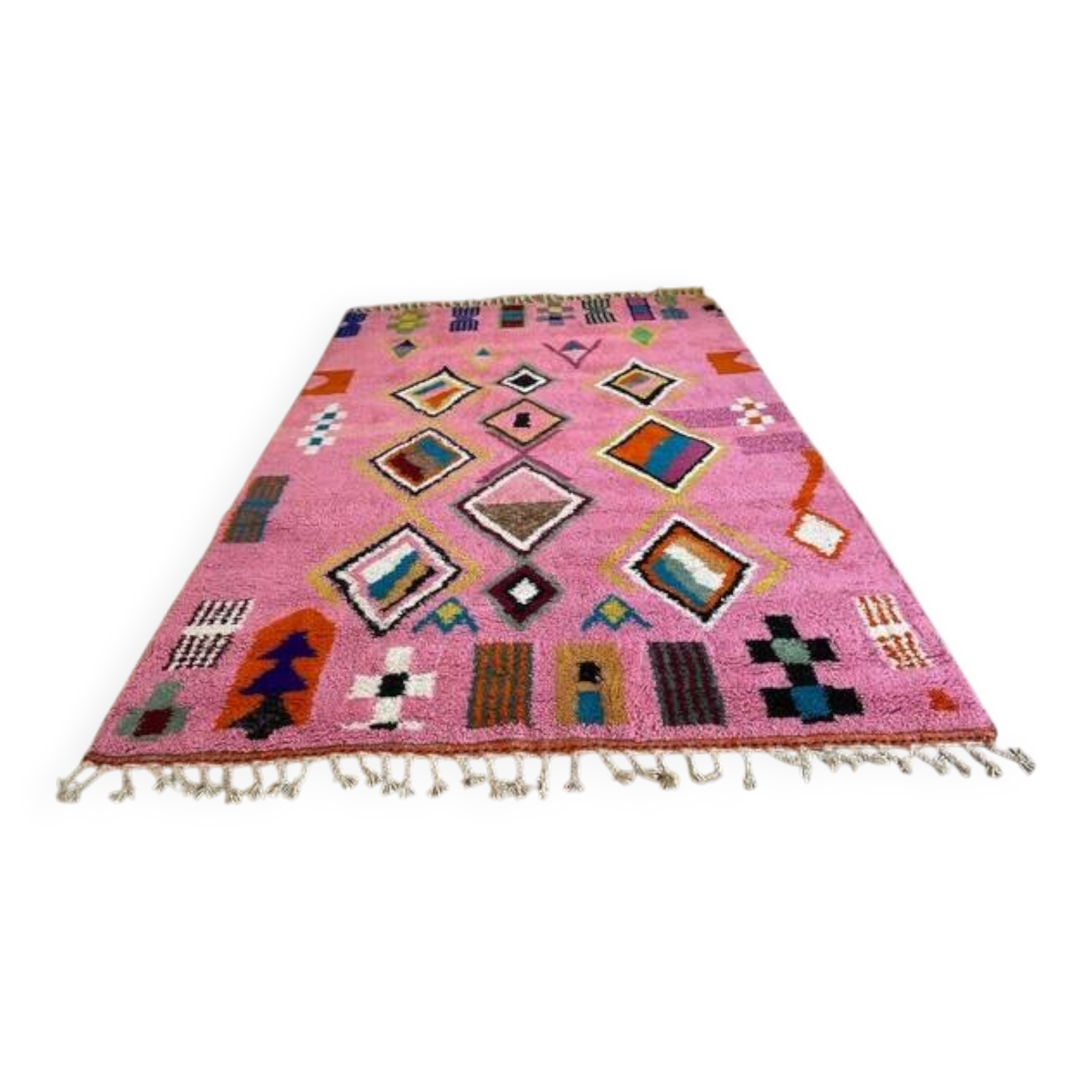 Moroccan handmade rug, beni ourain pink shag 150/250cm