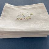 12 large monogrammed white linen napkins