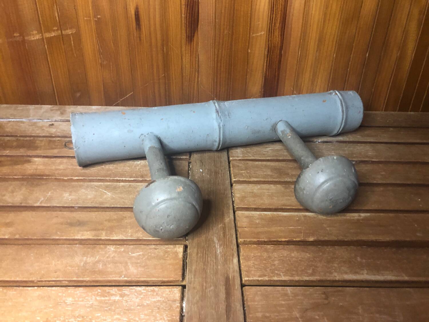 Old wall coat rack x2 vintage gray wood #a417