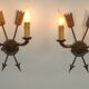 French Vintage Bronze Empire Arrow & Quiver Criss Cross Double Wall Sconces