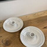 Pair of enamelled ceramic candlesticks