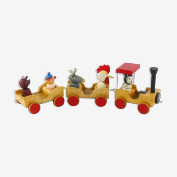 Train en bois avec figurines années 50