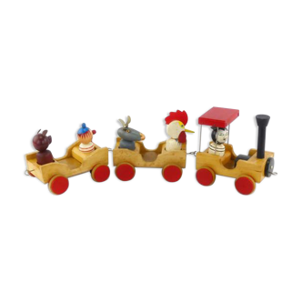 Train en bois avec figurines années 50