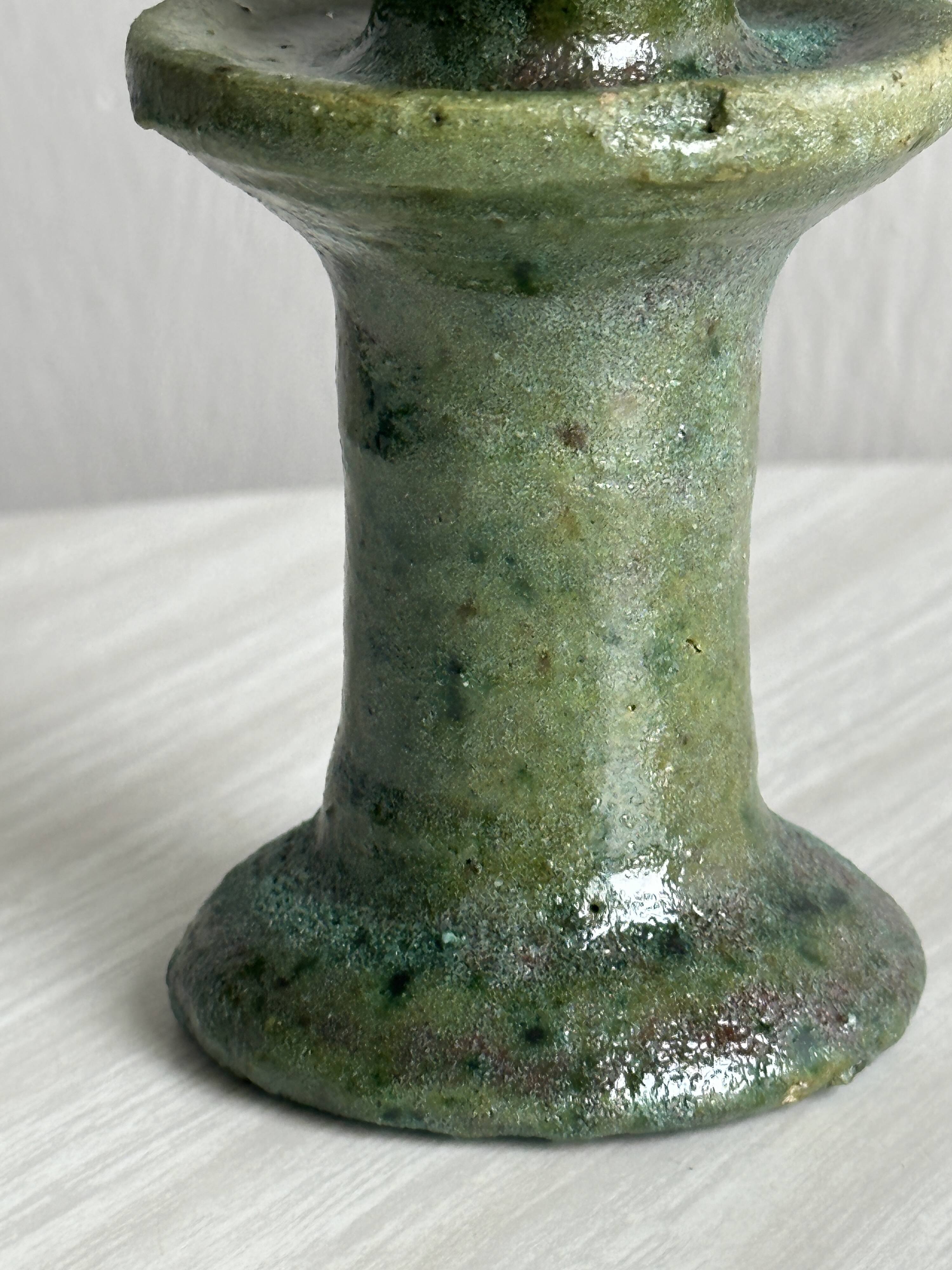 Handmade green ceramic candle holder