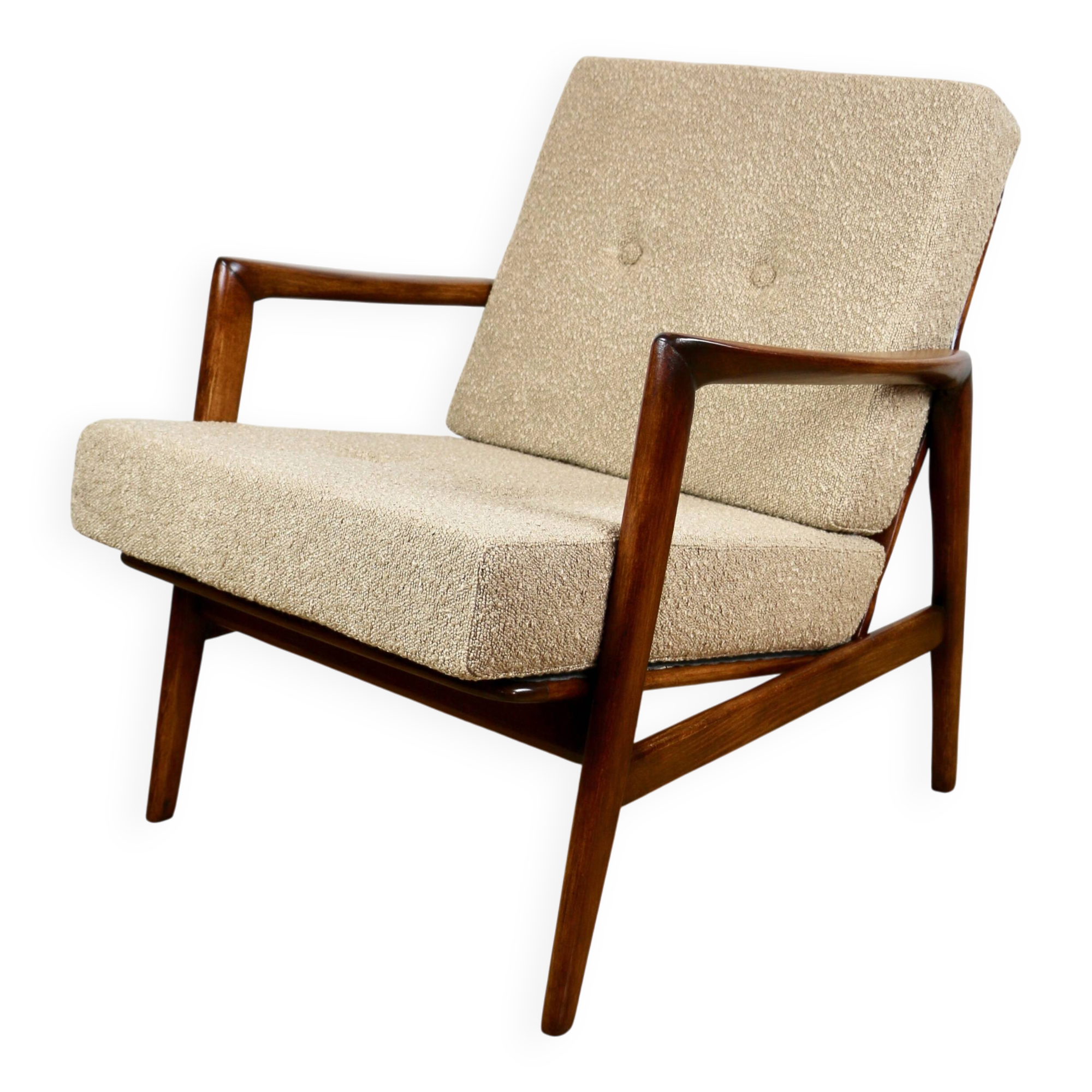 PRL armchair "Stefan" oak wood vintage beige - gold boucle - 3 pieces available