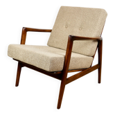 Fauteuil PRL "Stefan" en bois de chêne vintage beige - bouclée dorée - 3 pièces disponibles