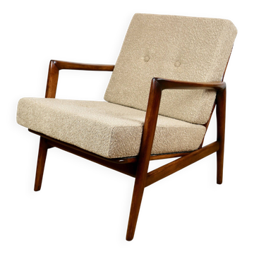 PRL armchair "Stefan" oak wood vintage beige - gold boucle - 3 pieces available