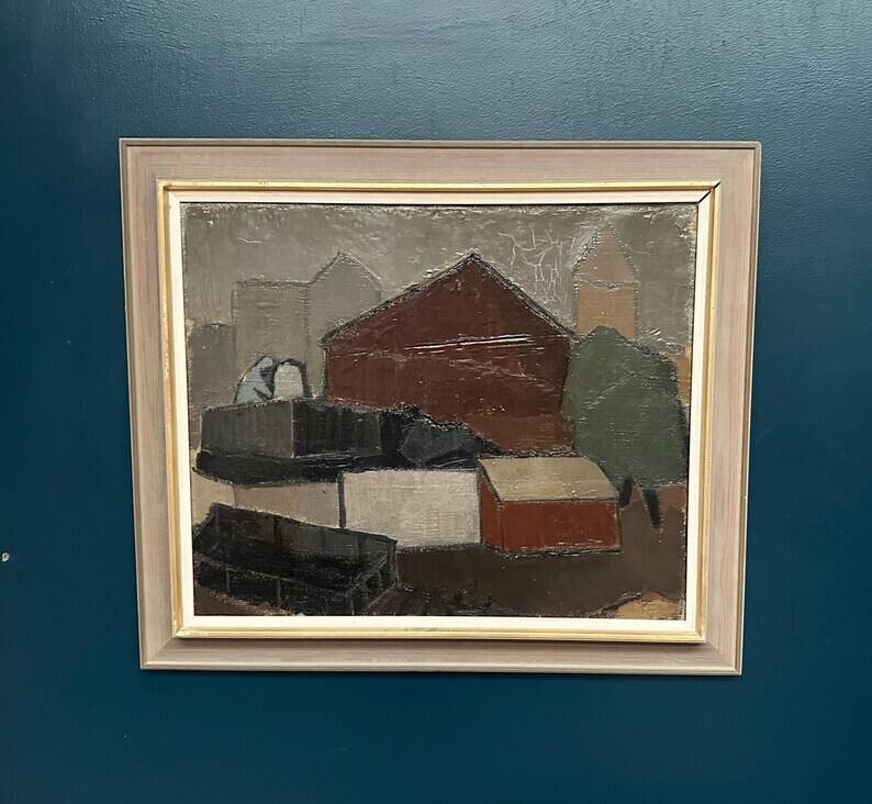 Large Original Swedish Oil on Canvas – “Bangård” by Fred Andersson – Signed – Vintage & Framed – 80 × 69 cm (31.5" × 27.2")