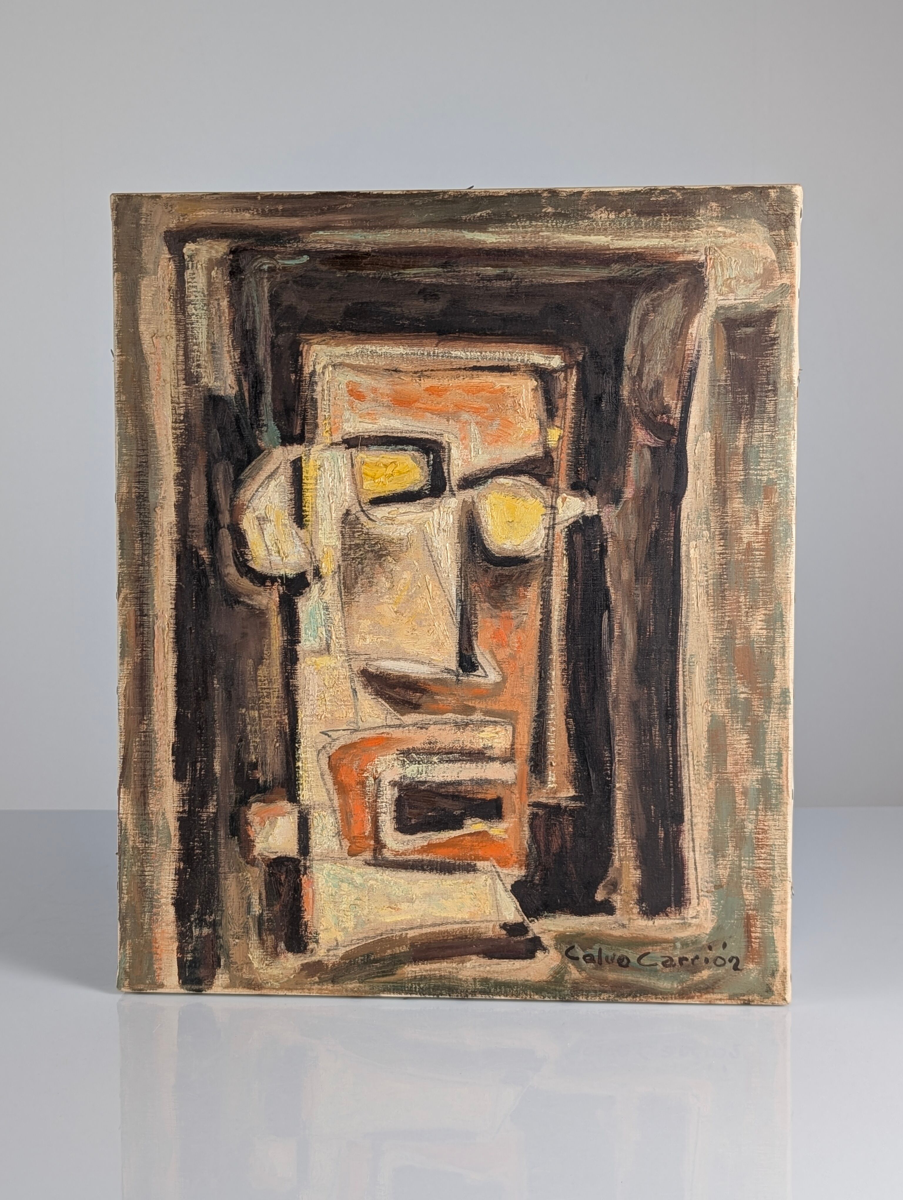 Cubist expressionist portrait in oil by Calvo Carrión 1970s