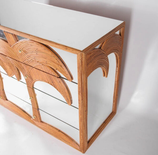Commode « palmiers: en rotin et miroir