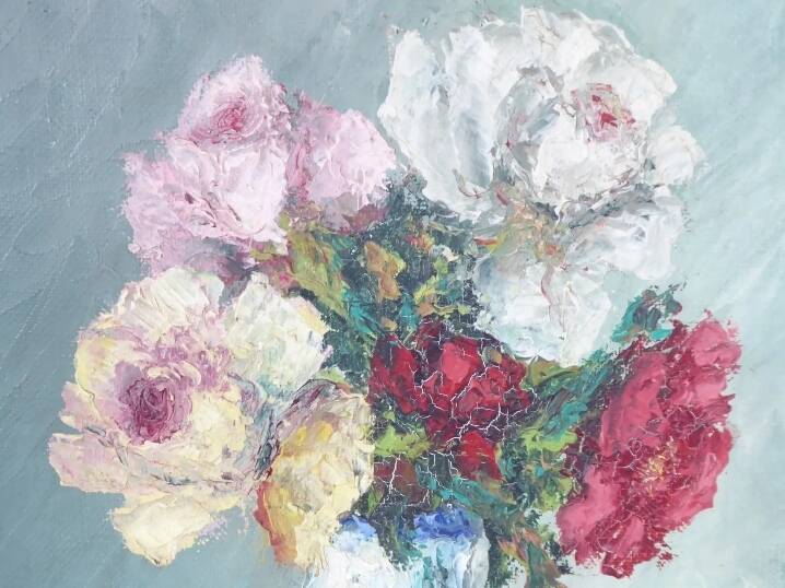 Painting oil on canvas bouquet of flowers signed b. rabel