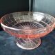 Footed bowl, pressed glass compote in pink Art Deco style.