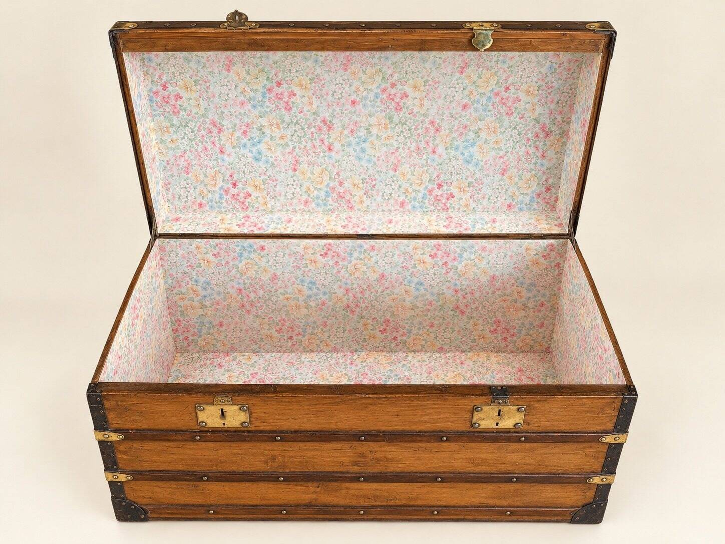 19th Century Domed Travel Trunk – Wood, Brass, Leather – Restored